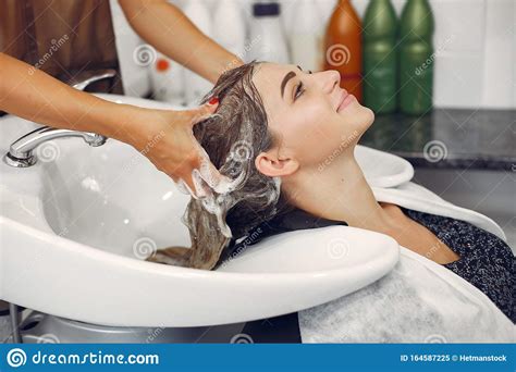 Woman Washing Head In A Hairsalon Stock Image Image Of Face