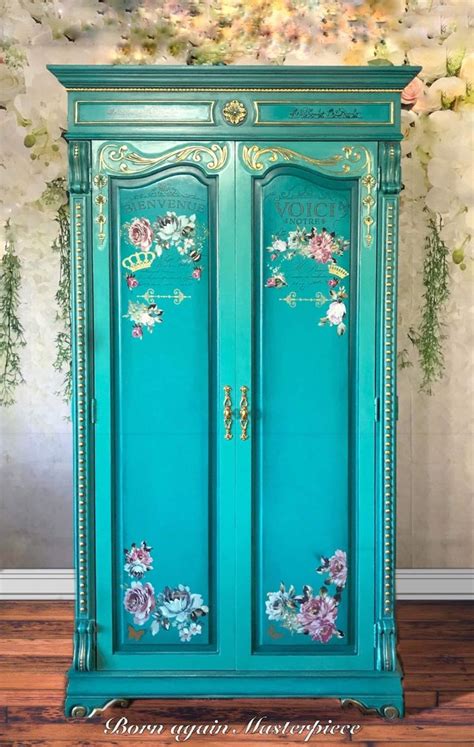 teal blue armoire  gold accents ornate design romantic etsy