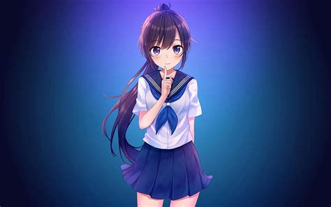 Anime Girl Cute Beautiful Long Hair School Uniform