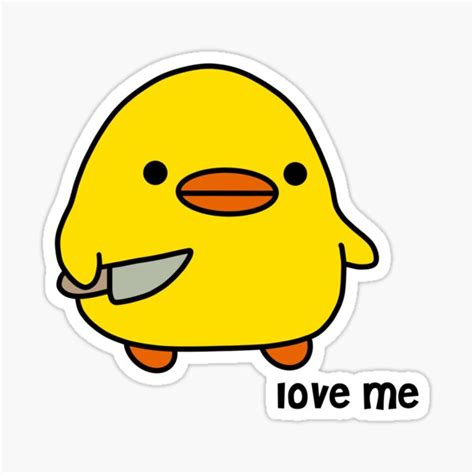 Duck With Knife Love Me Version Kawaii Duck Knife Duck Sticker