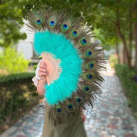 2614inch Large Peacock Feather Hand Fans White Marabou Etsy