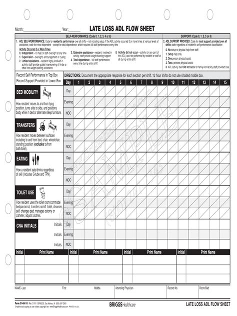 Adl Flow Sheet Fill Online Printable Fillable Blank Pdffiller