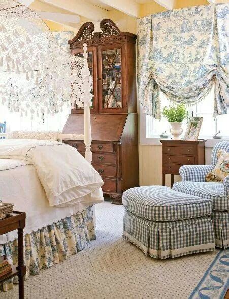 Blue Toile Window Treatments And Bedskirt Take Center Stage In This