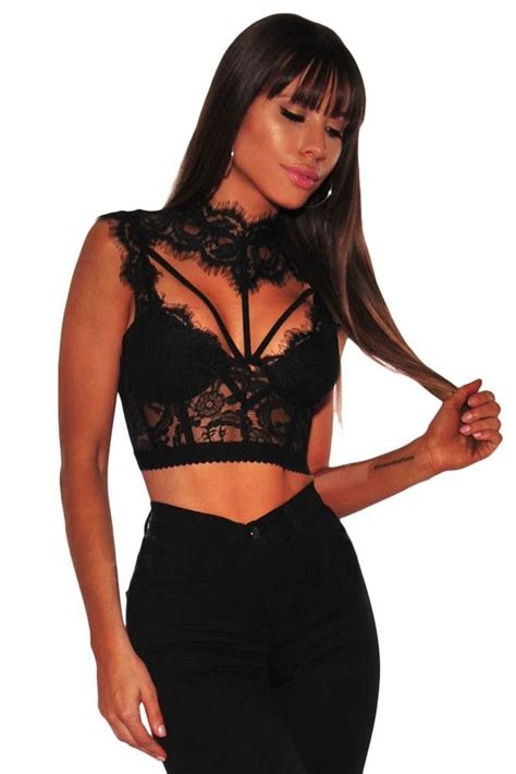 Black Lace Strappy Bustier Crop Top 1554 Usd Black Lace Crop Top