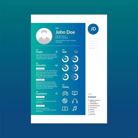 A typical example resume for graphic designers emphasizes qualifications like creativity, innovation, computer software expertise, excellent communication and networking skills, presentation abilities, time management, and attention to details. Graphic Designer Resume Template Vector - Download Free Vectors, Clipart Graphics & Vector Art