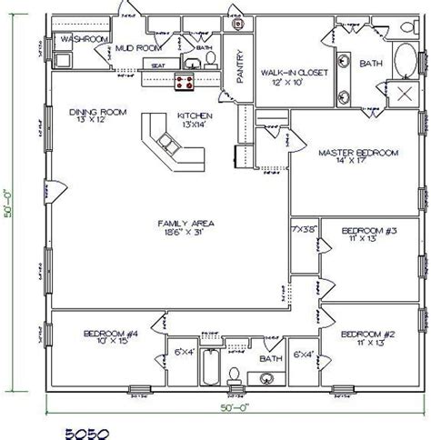 A 22'x27′ garage at one end of the home is the perfect spot for car enthusiasts or someone who just likes space to work. barndominium floor plan 4 bedroom 2 bathroom 50x50 | Pole ...