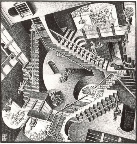 Mc Escher Relativity Stairs Illusion Art Isometric Art