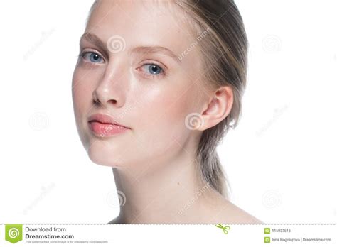 Close Up Face Woman With Beauty Skin And Beautful Blond Hair Iso Stock Photo Image Of