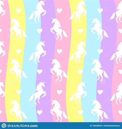 Seamless Pattern Of Unicorn On Pastel Rainbow Stock Vector