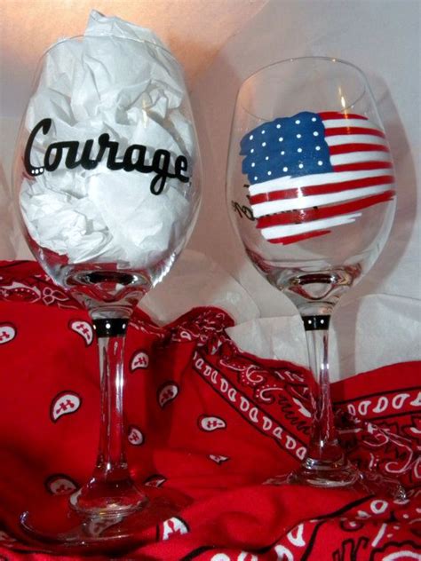 Courage Flag Wine Glass Patriotic Us Flag Courage Red Hand Painted