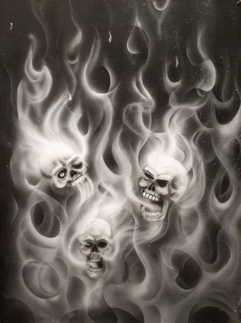 Airbrush Smoky Skulls And Flames Air Brush Painting Skull Airbrush