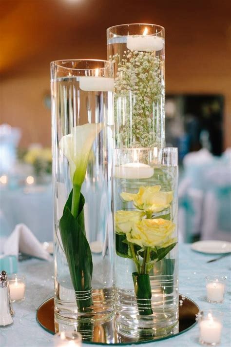 Submersible Ivory Rose Floral Wedding Centerpiece With Floating Candles