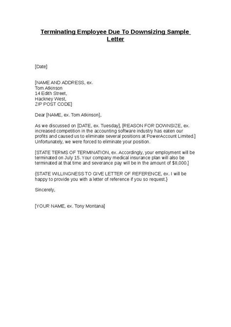 terminating employee due  downsizing sample letter