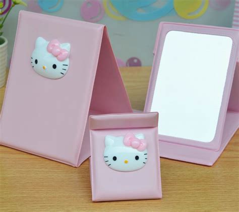 2016 Hello Kitty Girls Folding Makeup Mirror Pu Portable Hand Mirrors