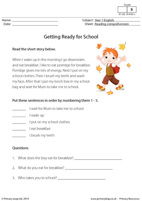 Reading Comprehension Getting Ready For School