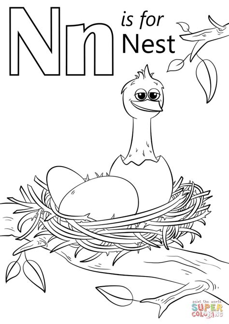 Letter N Is For Nest Super Coloring Alphabet Coloring Pages Abc