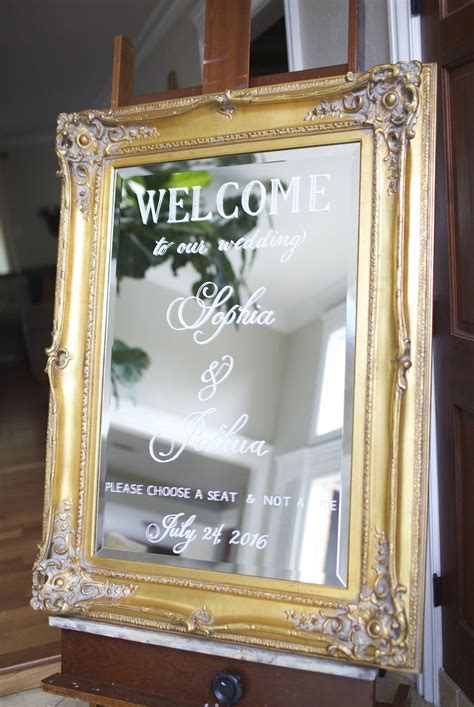 Ornate Gold Vintage Framed Mirror As A Custom Wedding Welcome Sign