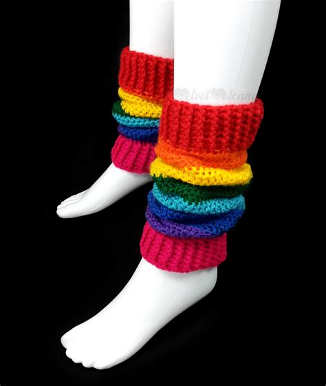 Rainbow Leg Warmers Adult Womens Bright Rainbow Striped Crochet