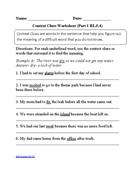 11 Context Clues Worksheet Grade 6
