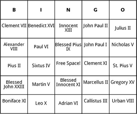 John xxiii even though there is no additional authenticated miracle. Famous Popes Bingo by Bingo Card Template