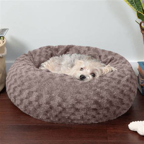 Furhaven Curly Fur Plush Donut Dog Bed Cocoa Dust Small