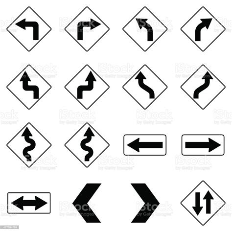 Set Of Black Road Traffic Signs Vector Stock Illustration Download
