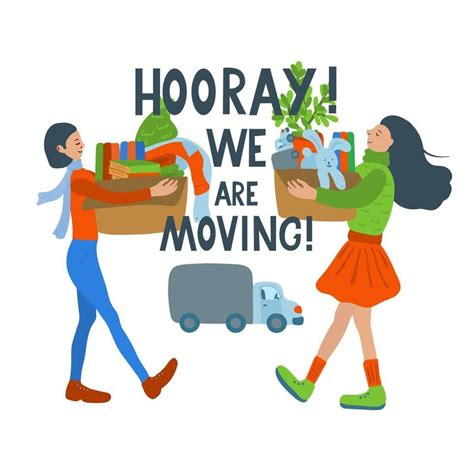 We Are Moving Poster With Two Happy Women Moving In A New Home