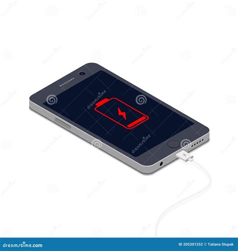 Phone Charge Isometric Illustration Low Battery Mobile Phone And Cable