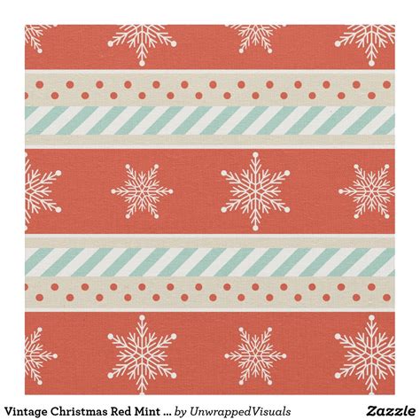 Vintage Christmas Red Mint Snowflakes Pattern Fabric Snowflake