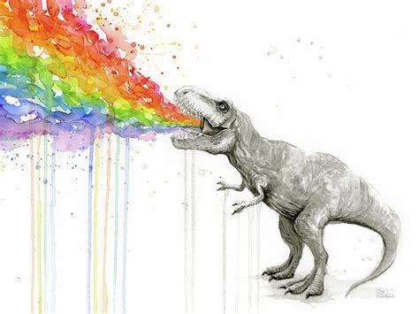 T Rex Tastes The Rainbow Painting By Olga Shvartsur Pixels