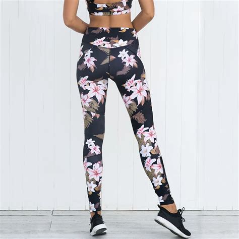Women Floral Printing Yoga Pants Tights Fitness Mesh Patchwork Pants High Elastic Workout