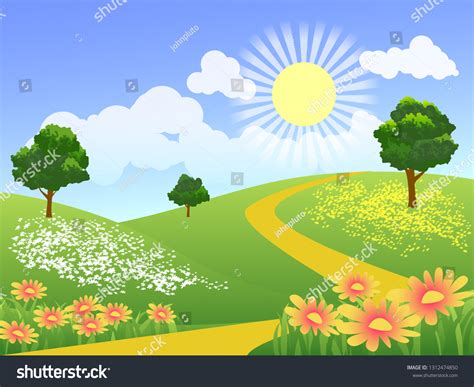 Sunny Day Spring Landscape Vector Background Stock Vector Royalty Free