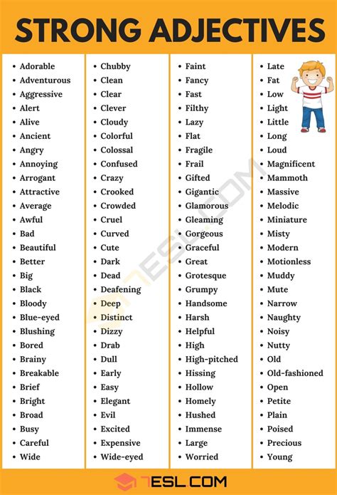 Strong Adjectives List Of 150 Strong Adjectives In English 7esl