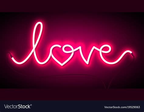 Word Love Neon Sign Valentines Day Greeting Card Vector Image On
