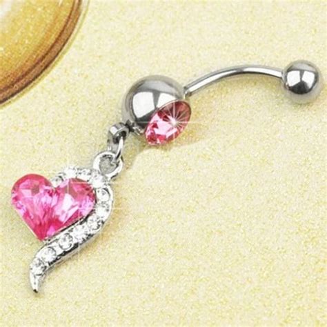 2018 Hot Rose Red Rhinestone Crystal Heart Barbells Navel Belly Bar Button Ring Body Piercing