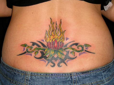 Fire Lotus Flower Lowerback Tattoo