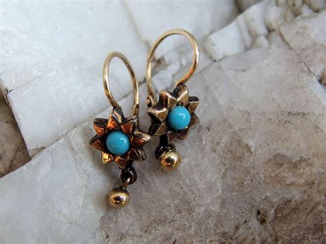 Petite Victorian Gold Turquoise Earrings K Gold Locking Ear Etsy