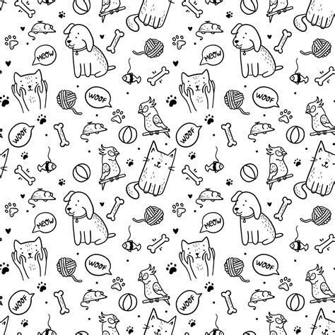 Premium Vector Pets Cats And Dogs Seamless Pattern In Doodle Style