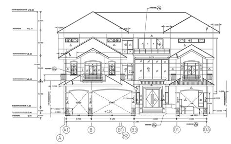 Traditional House Elevation With Working Dimension Dwg File Cadbull