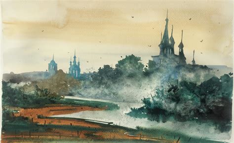 Autumn Morning Watercolor 40x30cm Art Art Channel