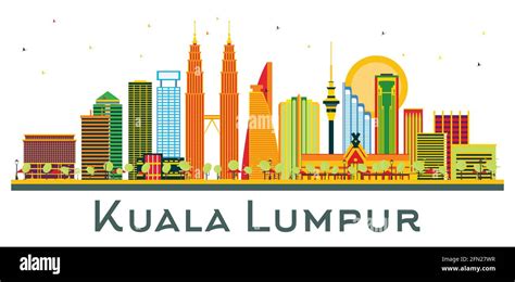Kuala Lumpur Malaysia City Skyline With Color Buildings Isolated On
