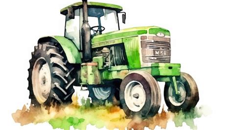 Premium Photo Watercolor Painting Of A Green Tractor With The Number