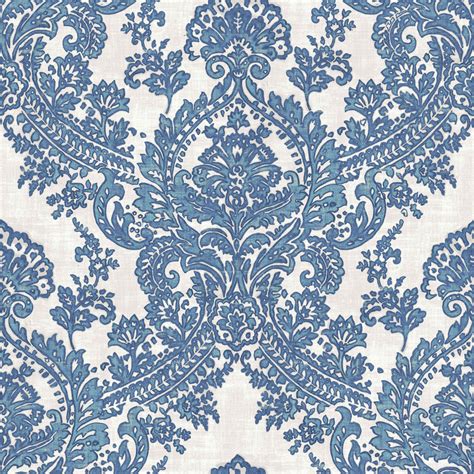 Batik Blue And White Damask Glitter Highlight Wallpaper Departments