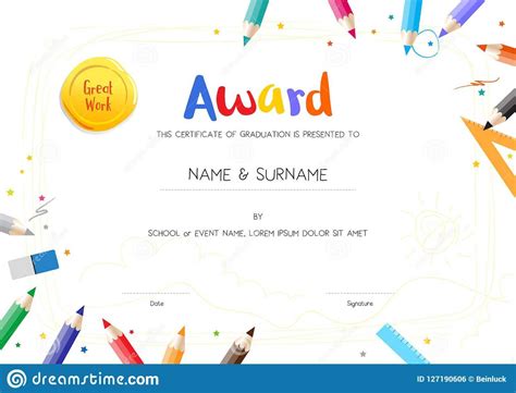 Kids Diploma Or Certificate Template With Painting Stuff With Preschool