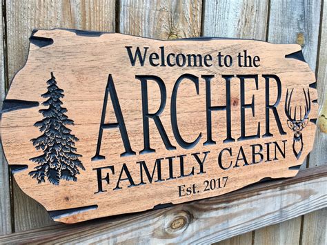 Outdoor Signs Mahogany Wood Wooden Carved Cabin Sign Pine Etsy