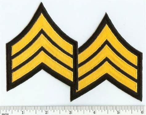 Police Security Guard Gold On Black Sergeant Rank Chevrons Patch Pair