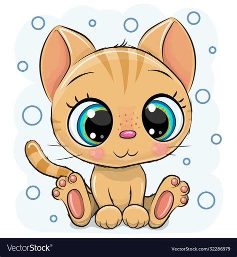 Drawing Cute Cartoon Kitten On A Blue Background Download A Free