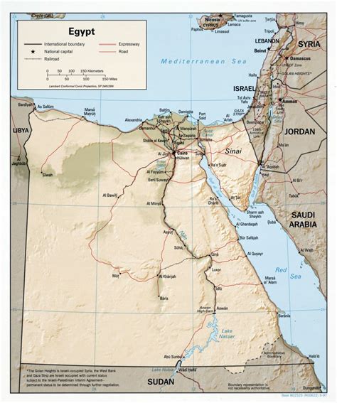 Large Scale Political Map Of Egypt With Relief Roads Railroads And