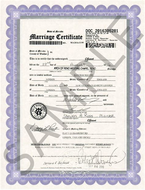 Sample Certificate Washoe 2018 Marriage Certificate Sample Catholic