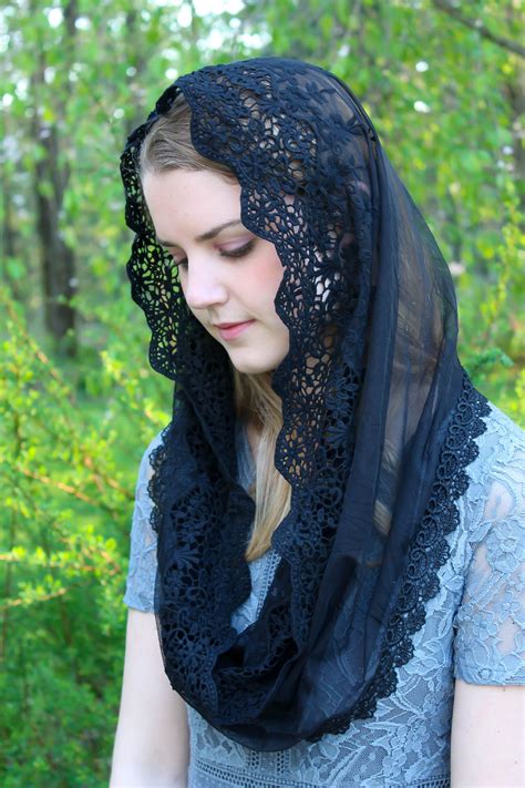 Evintage Veils~ Black or Ivory Lace French Chapel Veil Mantilla Head Covering Latin Mass ...